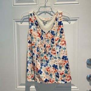 Merona Floral Flowy V-cut Peach Blue Cream Pastel Sleeveless Top Size XS